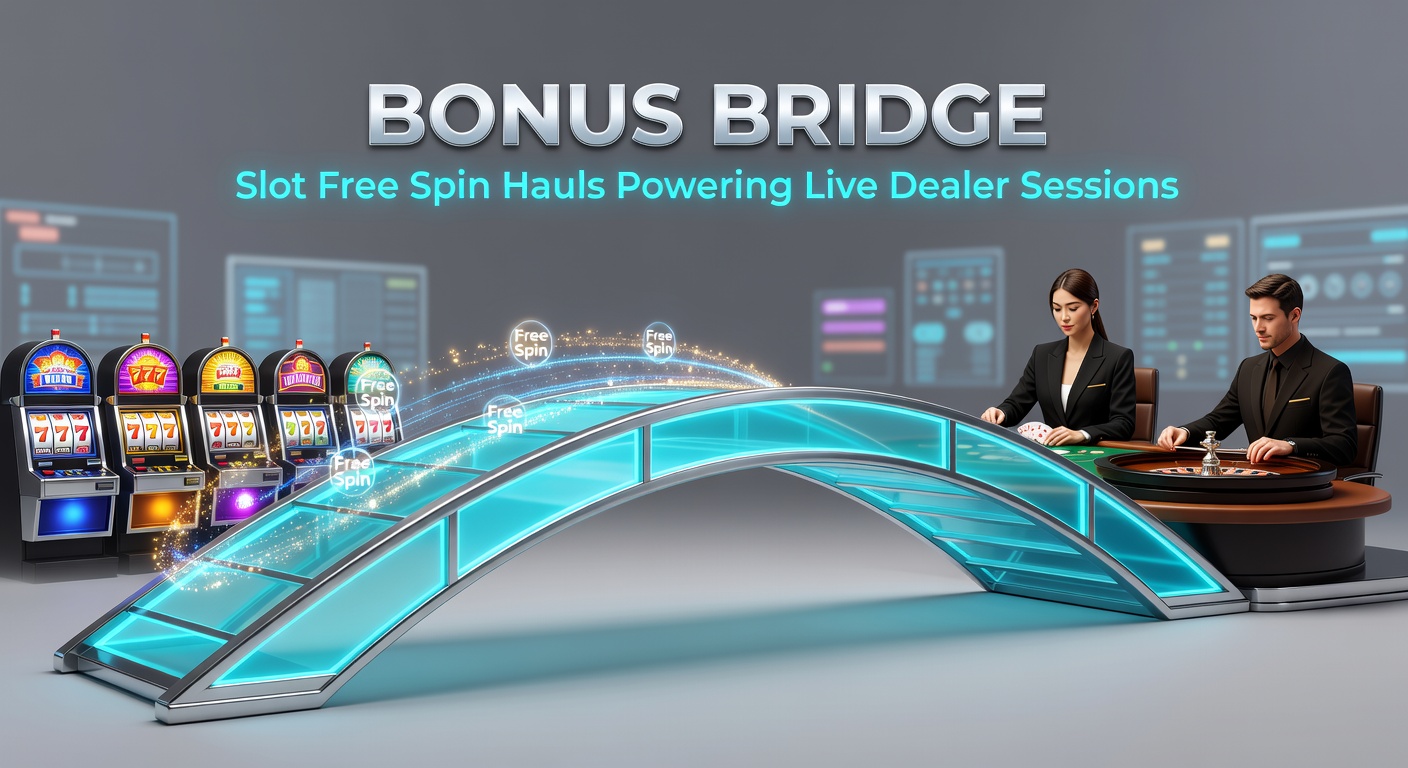 Vibrant slot machine reels spinning free spins that cascade into a live dealer blackjack table, symbolizing the bonus bridge connection