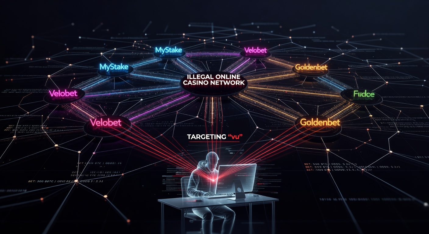 Graphic representation of a web of connected casino sites, GamStop barriers, and offshore islands like Curaçao, overlaid with UK flag and warning icons