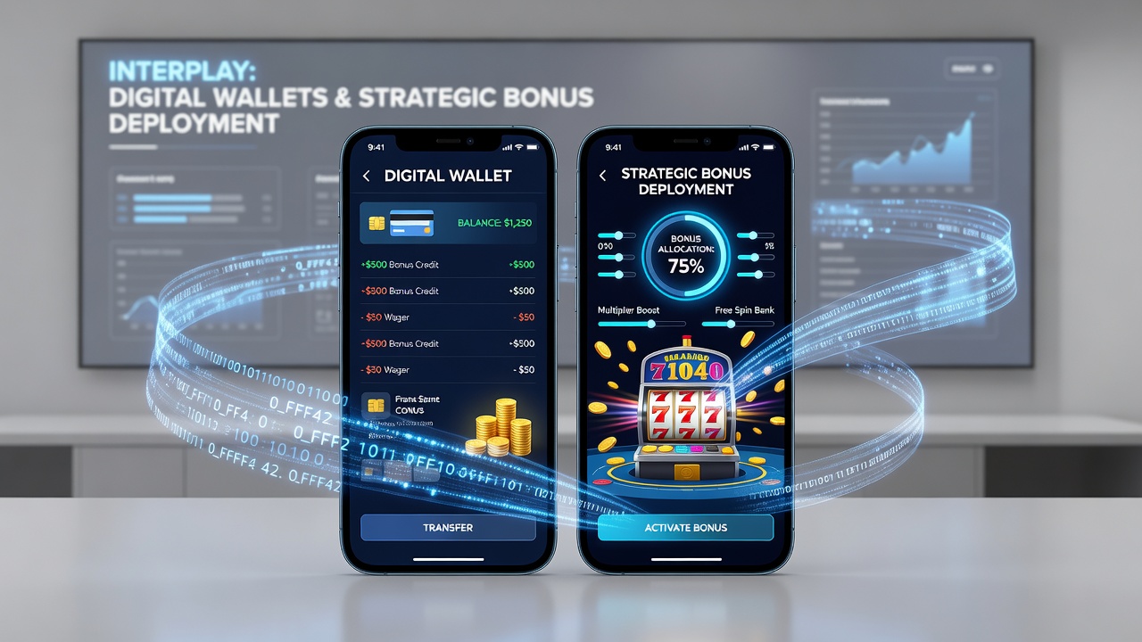 Close-up of mobile casino interface displaying e-wallet balance alongside active bonus progress indicators