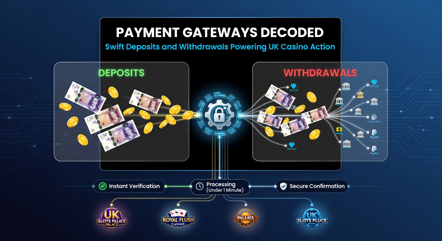 Illustration of fast withdrawal timelines in UK casinos, featuring clocks ticking down from deposit to cashout across various payment methods