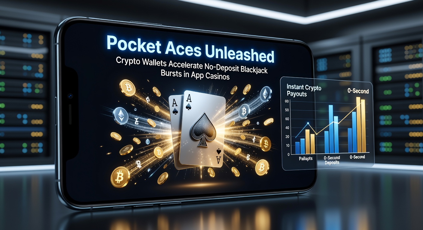 Dynamic close-up of a blackjack hand with pocket aces on a mobile app screen, crypto wallet popup showing instant no-deposit credit activation