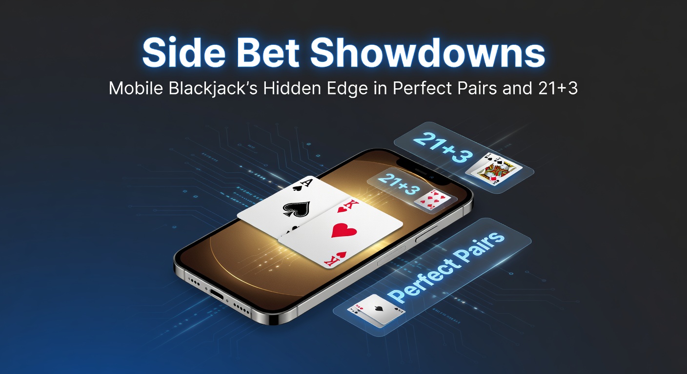 Close-up of a mobile blackjack table showing Perfect Pairs and 21+3 side bet options highlighted on a touchscreen device