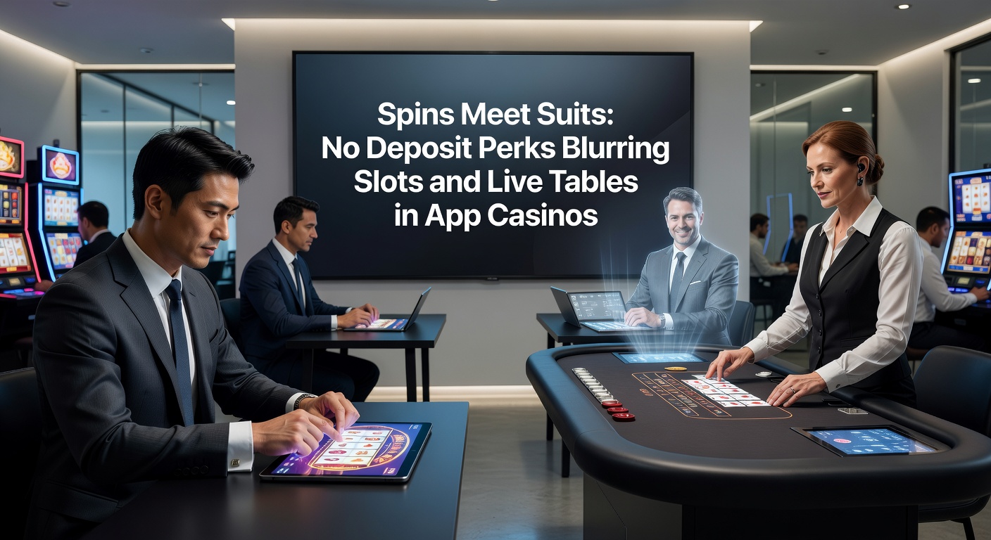 Split-screen view of a mobile app interface with colorful slot symbols merging into a live roulette wheel and dealer