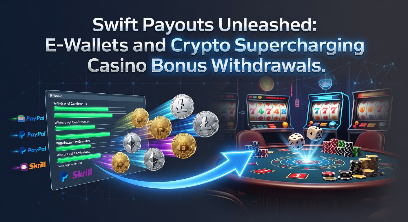 Digital wallet interface displaying instant casino payout confirmation on a mobile screen, highlighting e-wallet icons and cryptocurrency symbols