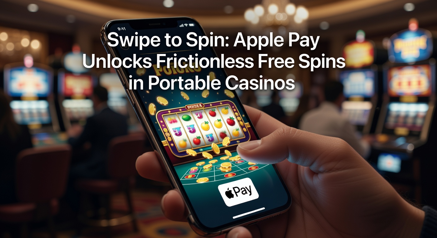 Close-up of fingers swiping on an iPhone to activate Apple Pay, transitioning to colorful free spins exploding on a casino slot game