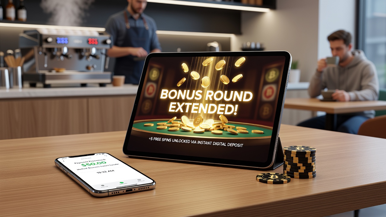 User engaging with mobile casino bonus round while processing a digital wallet transaction