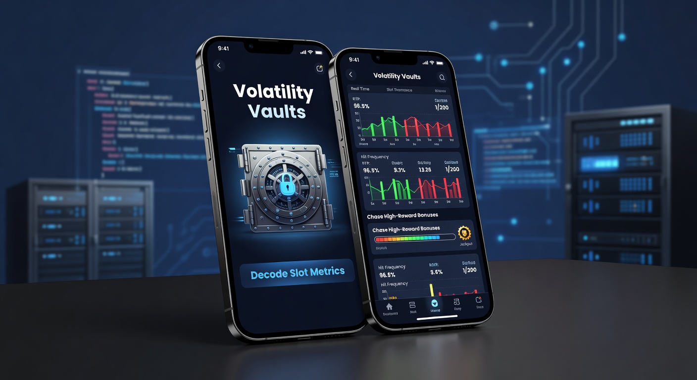 Mobile device held in hand showing a high-volatility slot bonus round with exploding symbols, reward meters maxed out, and payout metrics scrolling across the bottom bar amid vibrant neon graphics